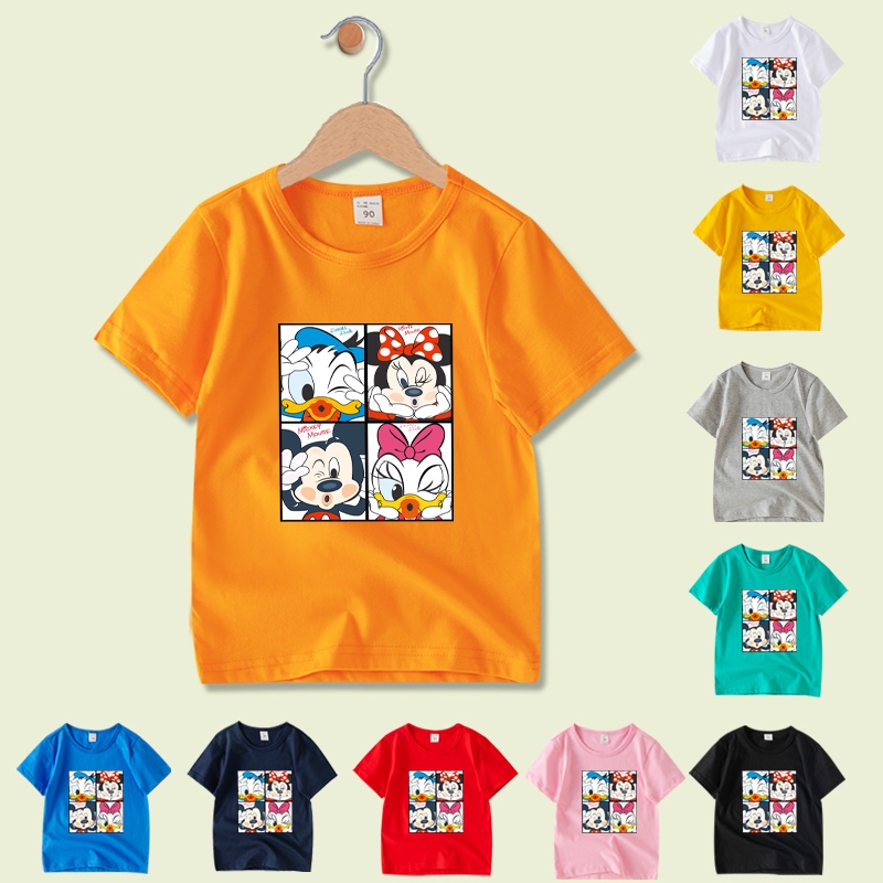 พร้อมส่ง เสื้อยืดแขนสั้น คอกลม ผ้าฝ้าย ลายการ์ตูนมิกกี้เมาส์น่ารัก 8 สี สําหรับเด็ก NE002