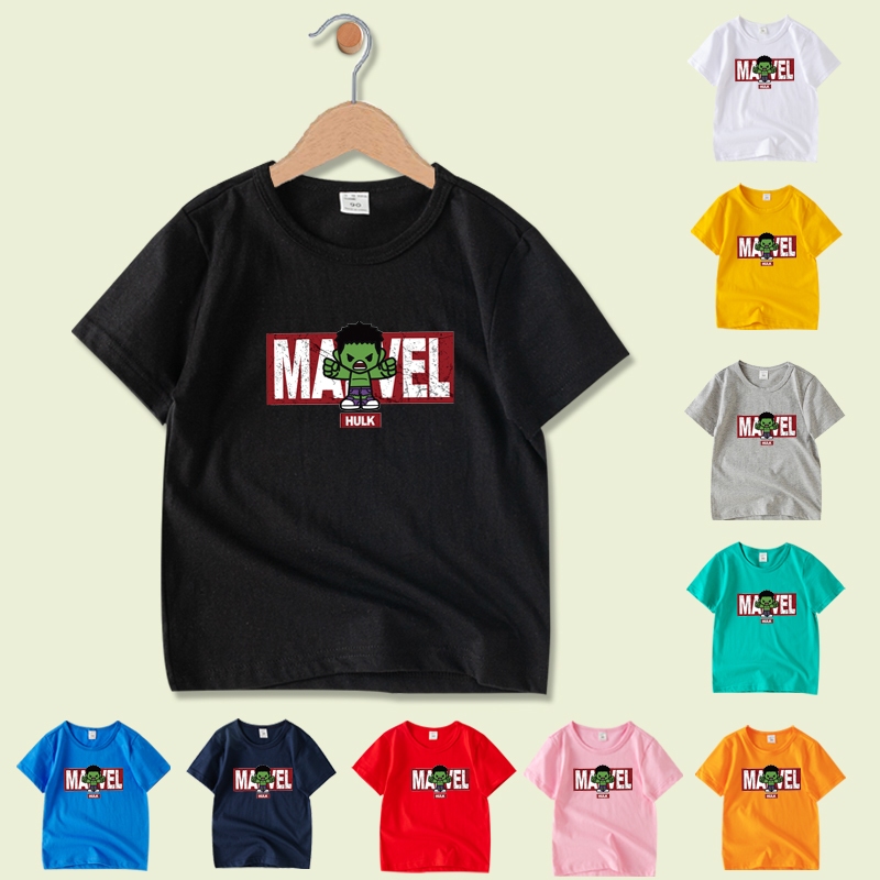 พร้อมส่ง เสื้อยืดแขนสั้น ผ้าฝ้าย พิมพ์ลายการ์ตูน Super Hero Hulk 8 สี สําหรับเด็ก NE003
