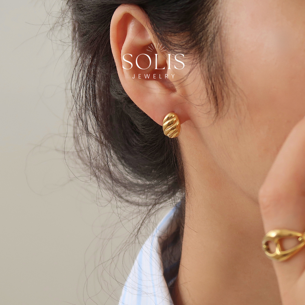Twist Braided Croissant Stud ต่างหู • กันน้ํา Non-Tarnish Hypoallergenic แฟชั่นโพสต์สติ๊กต่างหูเอียร์บัดสําหรับผู้หญิง ER380 - รูปที่ 3