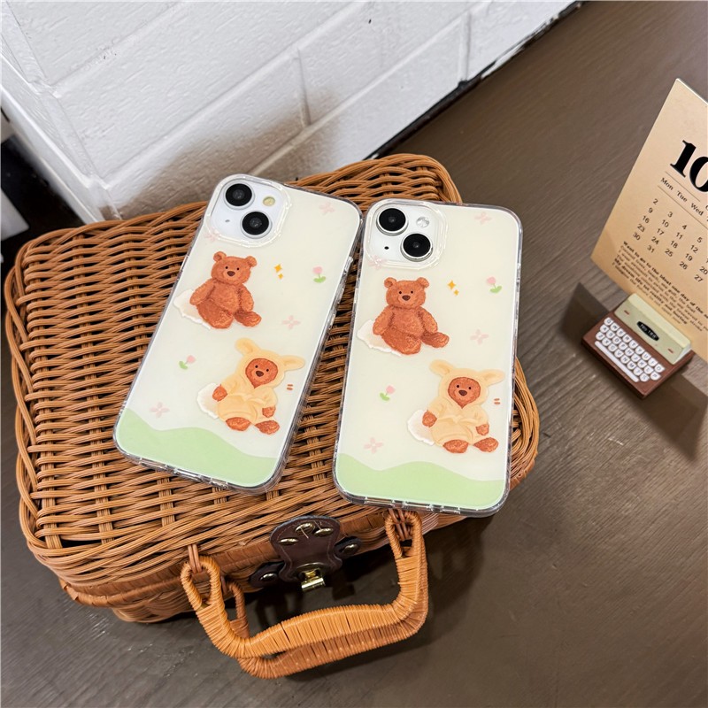 เคสโทรศัพท์มือถือ TPU ลายการ์ตูนหมี สองด้าน สําหรับ iPhone 15 PRO MAX 14 PRO MAX