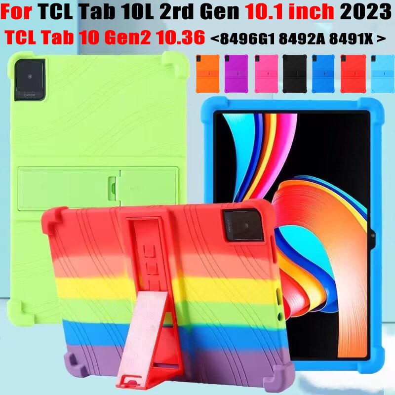 สําหรับ TCL Tab 10 Gen2 10.36 8496G1 Super กันกระแทกกรณีแท็บเล็ต TCL Tab 10L Gen2 10.1 8492A 8491X เด็กซิลิโคนนุ่มปรับขาตั้ง Drop ทนฝาครอบป้องกัน