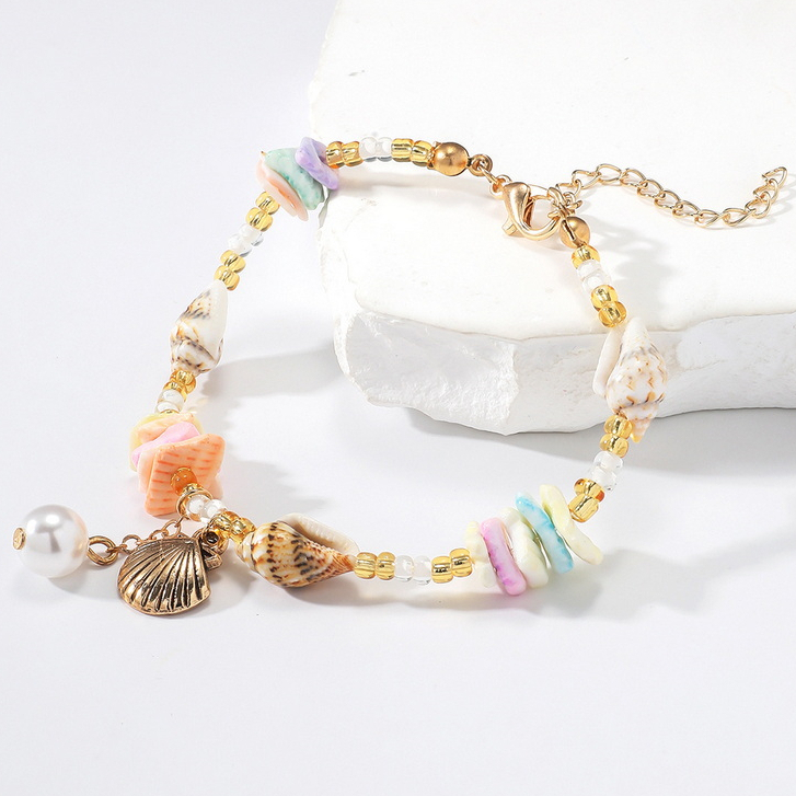 เครื่องประดับ สร้อยข้อมือ ชุบทอง 18K จี้เปลือกหอย ปลาดาว แฮนด์เมด หลากสีสัน เหมาะกับของขวัญชายหาด สไตล์โบโฮ สําหรับผู้หญิง