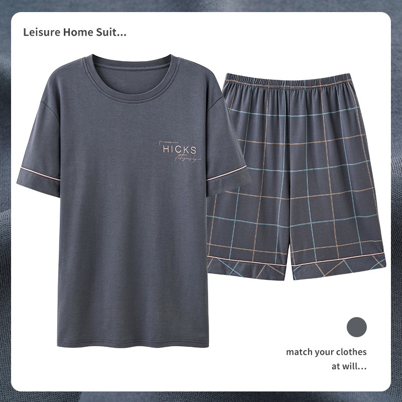 Men's Pajamas, ชุดนอน Cotton, Shorts+Shirt, L-4XL Pajamas Men
