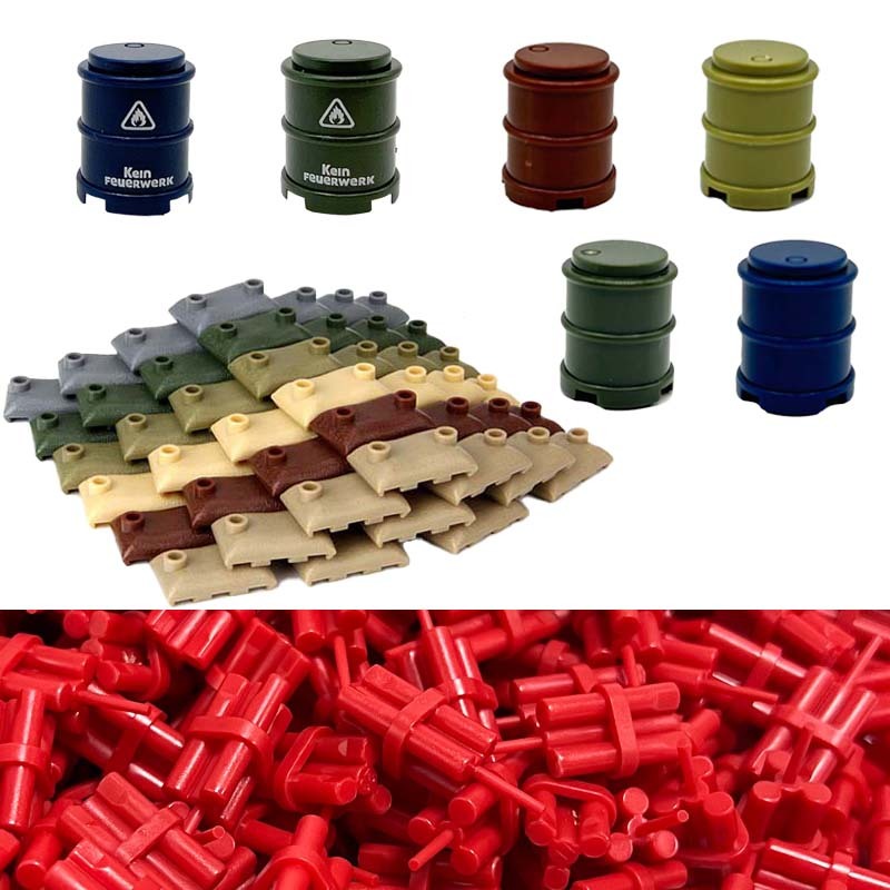 ฐานทัพทหาร กระสอบทราย อิฐ MOC 2x2 กลองน้ํามัน พร้อมบล็อกตัวต่อ พิมพ์ลาย เข้ากันได้กับของเล่นทหาร DIY