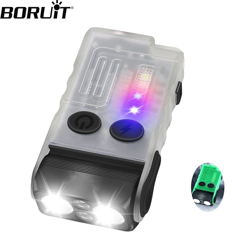 Boruit V20 พวงกุญแจ EDC ไฟฉาย LED Type-C ชาร์จไฟฉายทํางานพร้อมคลิป Camping เดินป่า