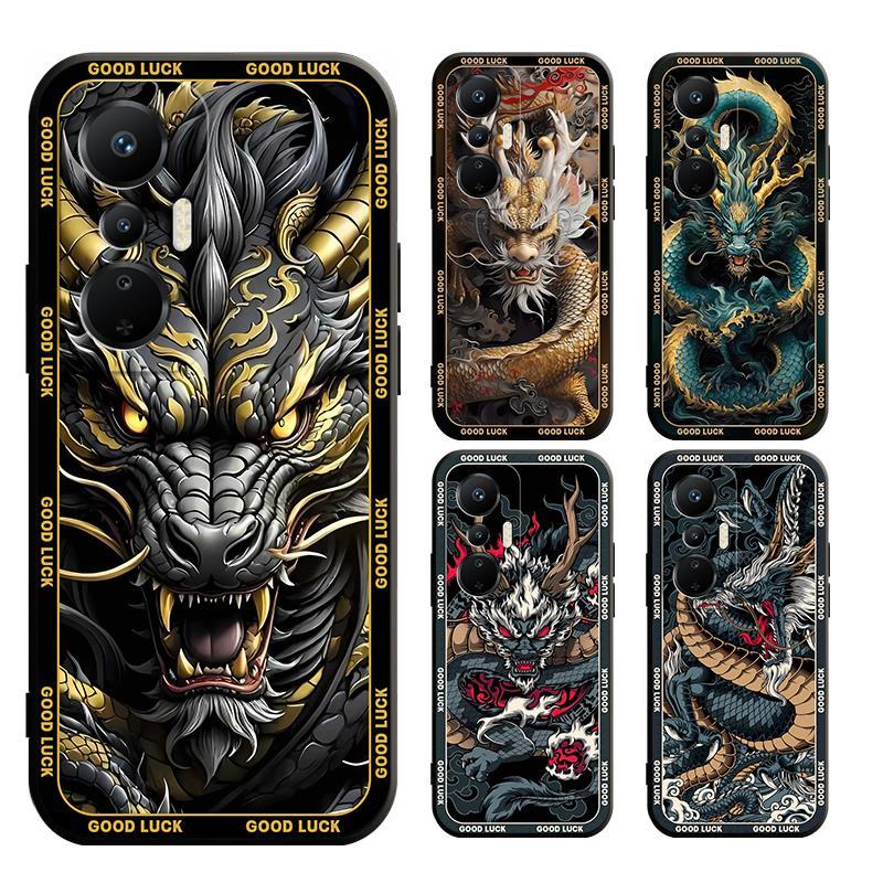 เคส Infinix Hot 11s 11 10 10s 10t 10i 9 X682 X662 X675 SMART 5 play NFC pro โทรศัพท์มือถือแบบนิ่ม ผิวด้าน ลายมังกร สีดํา สําหรับ