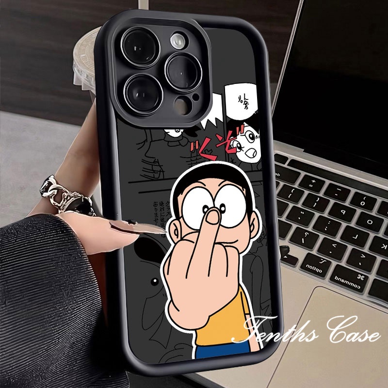 OPPO A79 A18 A38 A58 A78 A17k A57 A77s A76 A96 A16s A15s A16k A5s A7 A3s A5 A9 2020 A98 A54 A74 A95 A94 A93 A53 A33 2020 Reno 5 เคสโทรศัพท์มือถือแบบนิ่ม TPU ลายการ์ตูนตลกน่ารัก สีดํา สําหรับ