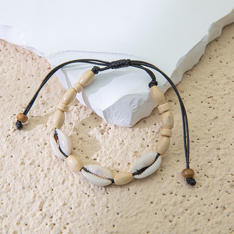 สร้อยข้อมือเชือกถัก เปลือกหอยธรรมชาติ สามารถปรับได้ เครื่องประดับ เหมาะกับเดินชายหาด แฟชั่นสําหรับผู้หญิง - รูปที่ 2