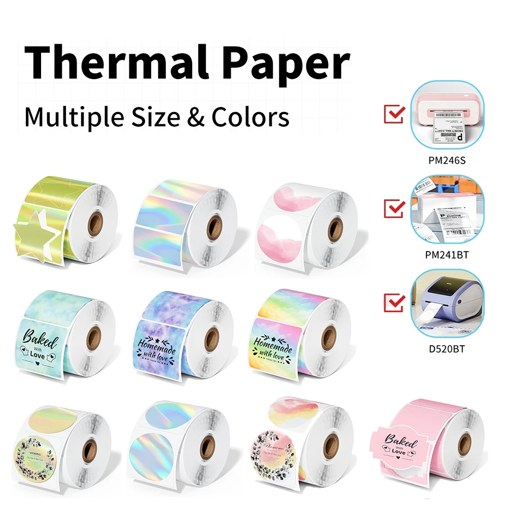 Phomemo สติกเกอร์ฉลากความร้อน สําหรับเครื่องพิมพ์ความร้อน PM-241BT D520 246S Thermal printer colorful label stickers