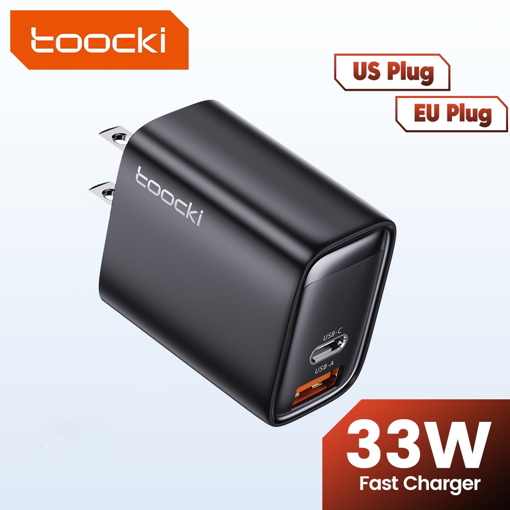 Toocki 33W USB C GAN อะแดปเตอร์ชาร์จ พอร์ตคู่ Mini USB Type C PD QC 3.0 อะแดปเตอร์ชาร์จโทรศัพท์ แบบติดผนัง