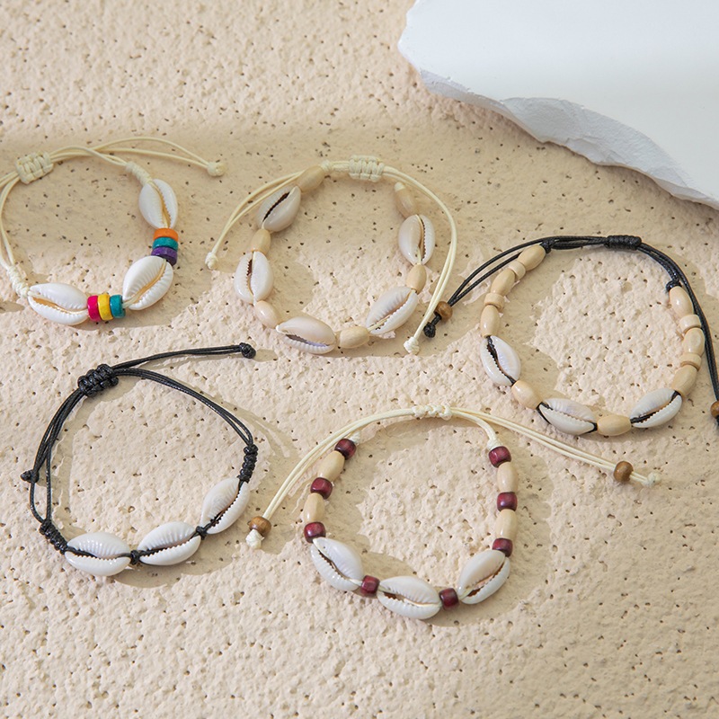 สร้อยข้อมือเชือกถัก เปลือกหอยธรรมชาติ สามารถปรับได้ เครื่องประดับ เหมาะกับเดินชายหาด แฟชั่นสําหรับผู้หญิง - รูปที่ 5
