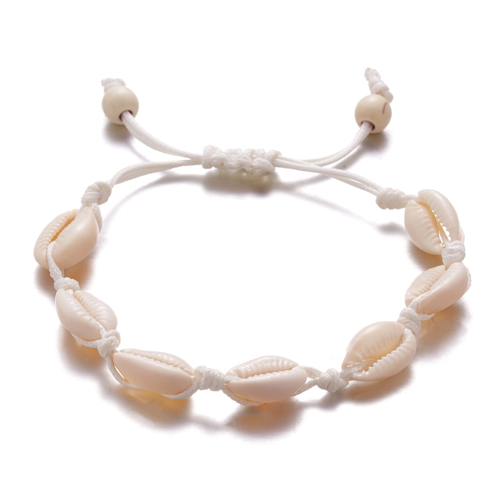 สร้อยข้อมือเชือกถัก เปลือกหอยธรรมชาติ สามารถปรับได้ เครื่องประดับ เหมาะกับเดินชายหาด แฟชั่นสําหรับผู้หญิง - รูปที่ 6