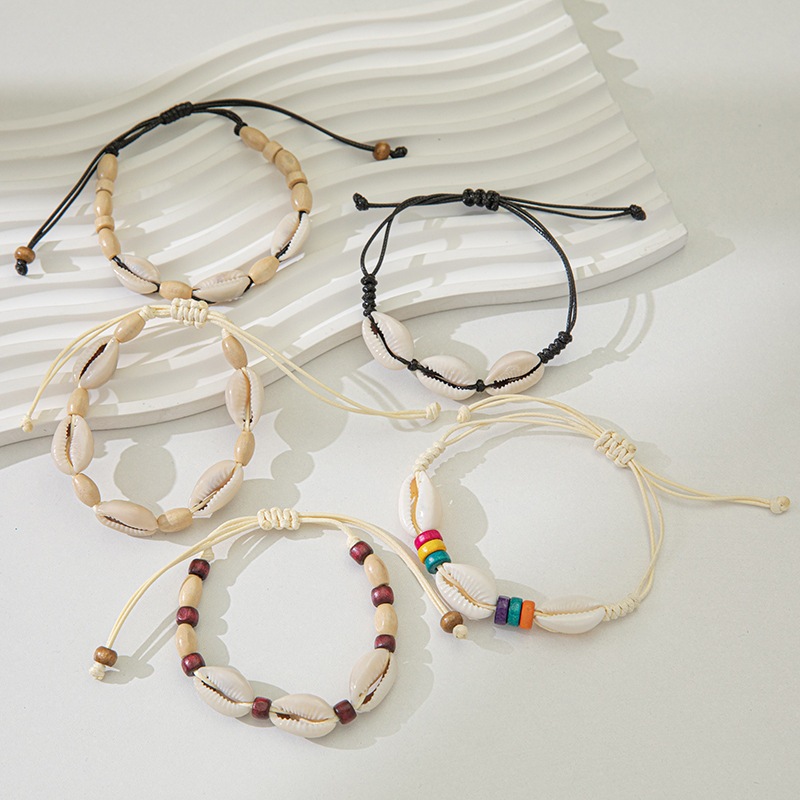 สร้อยข้อมือเชือกถัก เปลือกหอยธรรมชาติ สามารถปรับได้ เครื่องประดับ เหมาะกับเดินชายหาด แฟชั่นสําหรับผู้หญิง - รูปที่ 4