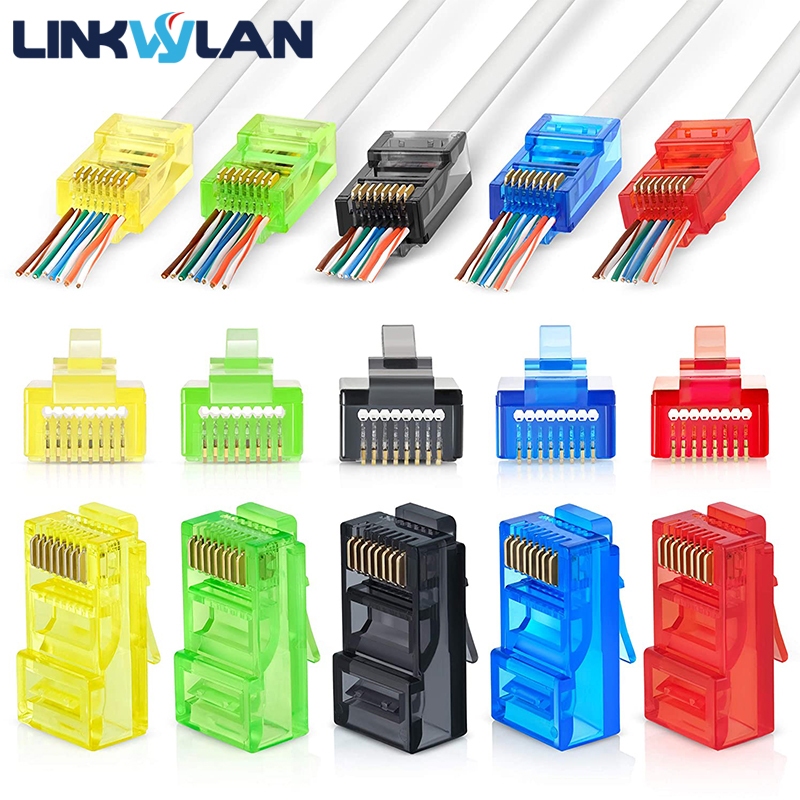 Linkwylan RJ45 Cat6 Pass Through Connectors คละสี EZ ถึง Crimp Modular Plug สําหรับ Solid หรือ Stran