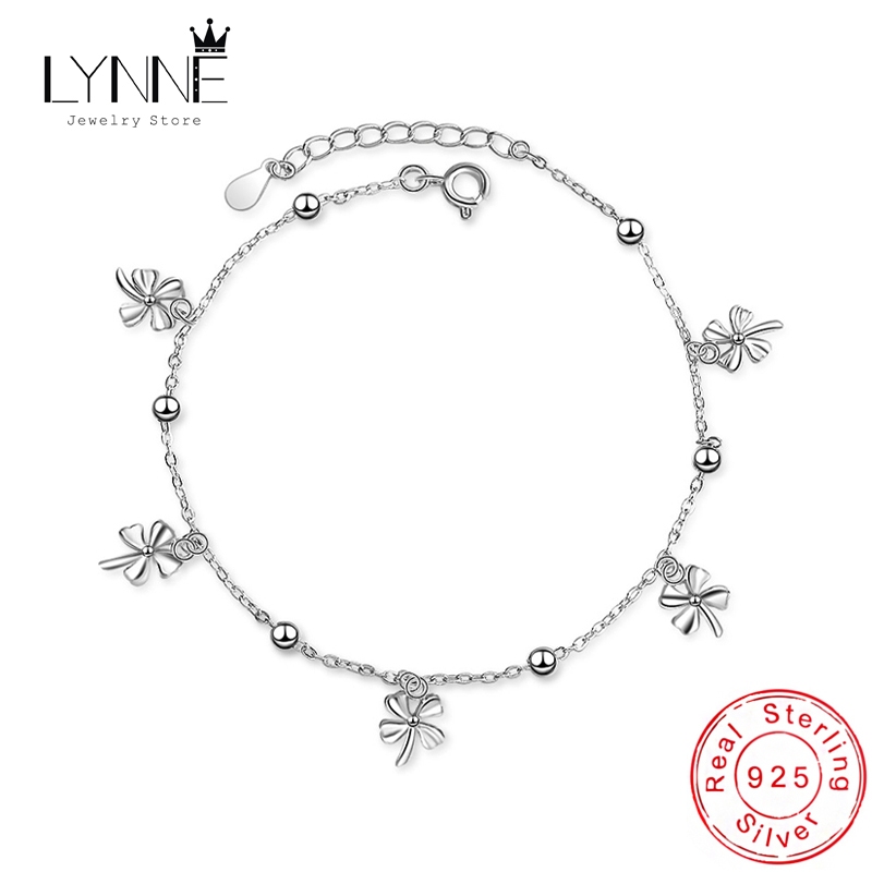 Lynne ใหม่ สร้อยข้อเท้าเงินแท้ 925 จี้ใบโคลเวอร์นําโชค สไตล์โบฮีเมียน เซ็กซี่ เครื่องประดับแฟชั่น สําหรับผู้หญิง
