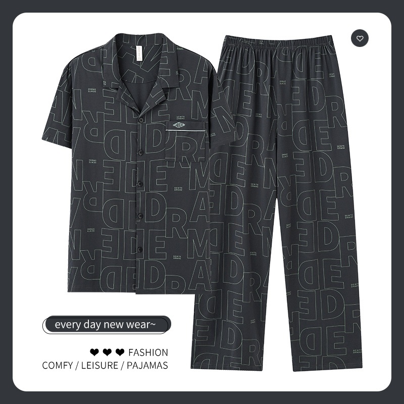 Korean Fashion Men's เซตชุดนอน ชุดนอน Big Size, ชุดนอนคอปก Pajamas L-4XL