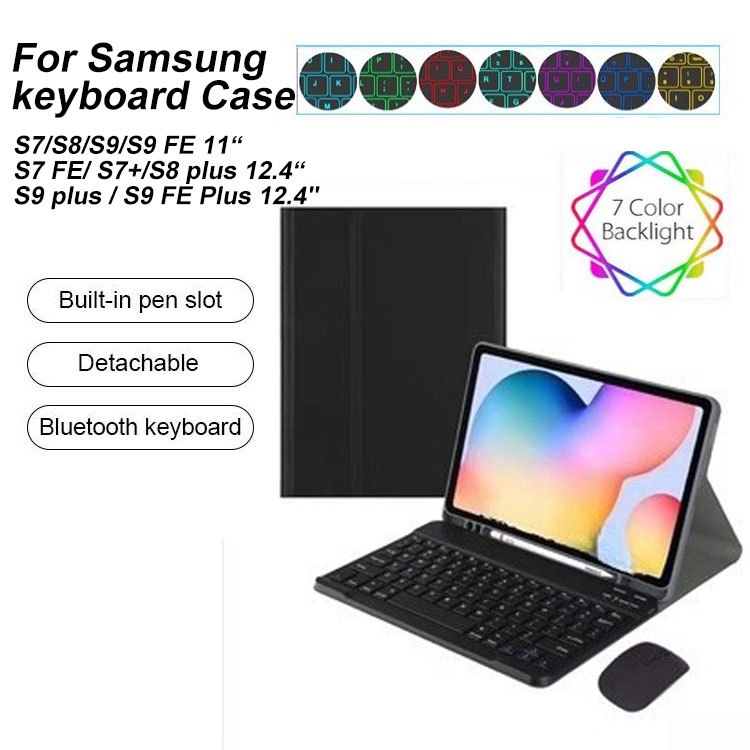 เคส พร้อมคีย์บอร์ดแม่เหล็ก ถอดออกได้ สําหรับ Samsung Tab S9 A9+ S7 S8 S9 FE Backlit Galaxy Tab S9+ Plus S9 FE+