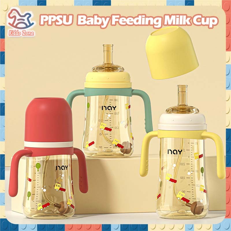 【⭐ร้านค้าในพื้นที่⭐【2 แบบ】ขวดนมซิลิโคน PPSU คอกว้าง ลายสิงโตน้อย เพ้นท์สี สําหรับป้อนนมเด็ก 300 มล.