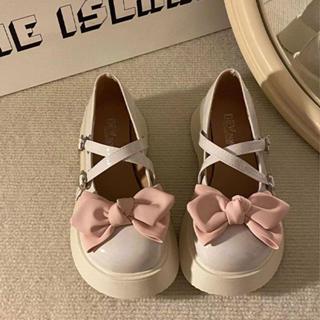 รองเท้าแพลตฟอร์ม หนังแมรี่เจน ส้นหนา หัวกลม ประดับโบว์ ขนาดเ…