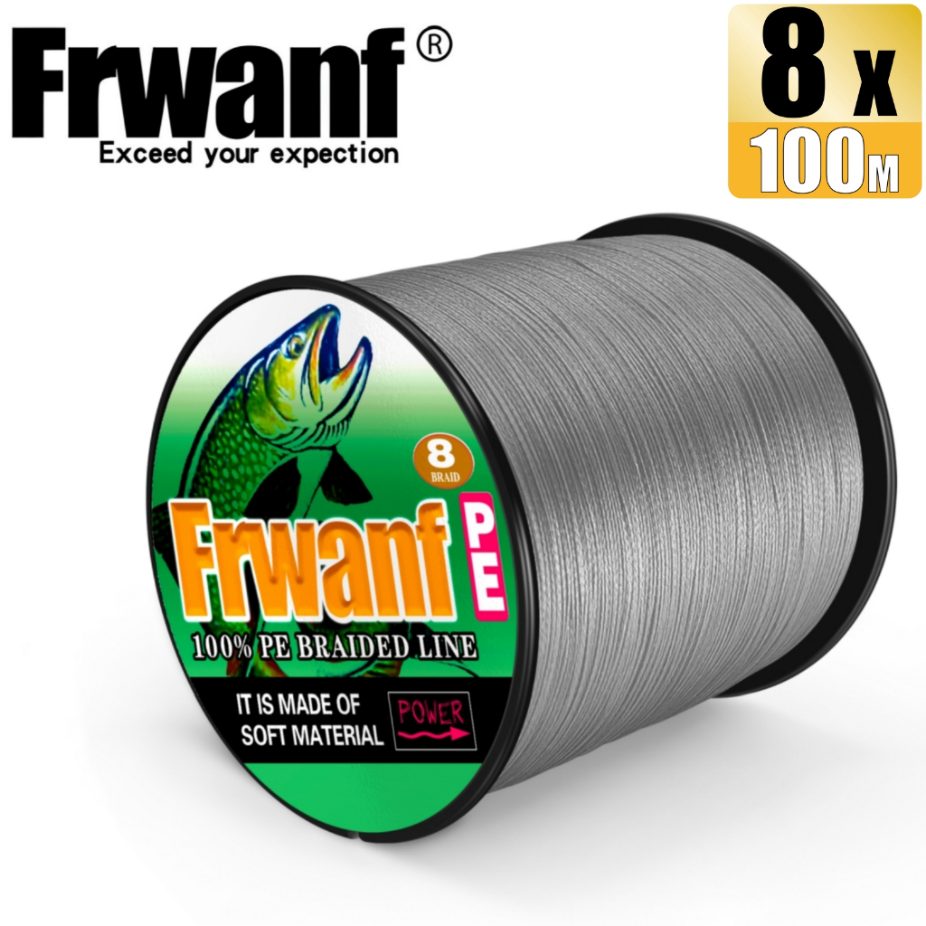 Frwanf 100M 8 Strands 6-300LB สายตกปลาถักสีเทา Braid X8 สาย PE สายตกปลา