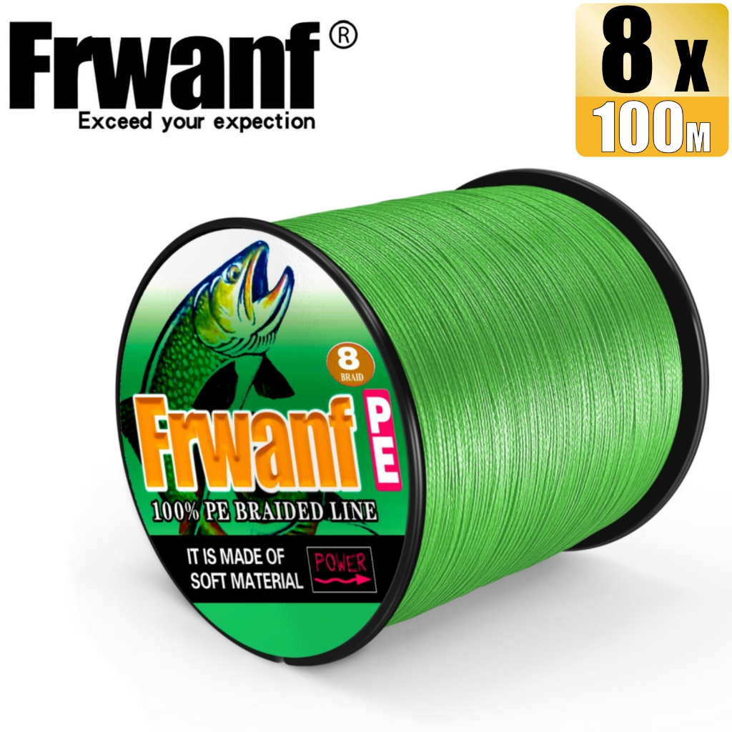 Frwanf สายเอ็นตกปลาถัก PE X8 สีเขียวอ่อน 6-300LB 100 ม. 8 เส้น