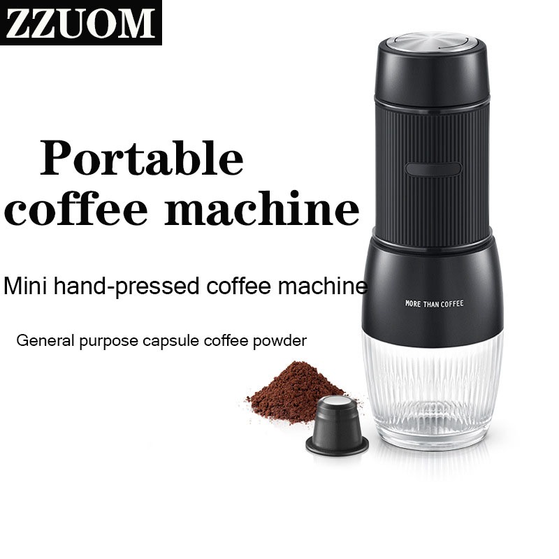 ZZUOM เครื่องชงกาแฟแบบพกพาเครื่องชงกาแฟขนาดเล็กแบบกดด้วยมือแคปซูลกาแฟ/ผงกาแฟใช้ได้ทั้งสองแบบ