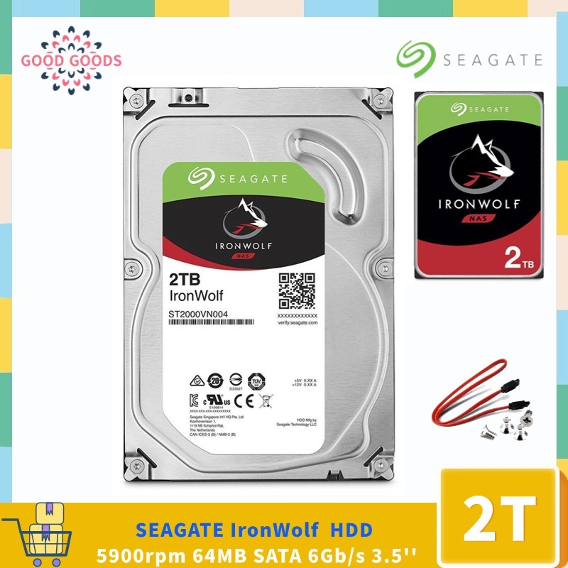 Seagate IronWolf ฮาร์ดไดรฟ์ภายใน ST2000VN004 2TB HDD 5900 RPM 64MB Cache SATA 6Gb/s 3.5 นิ้ว
