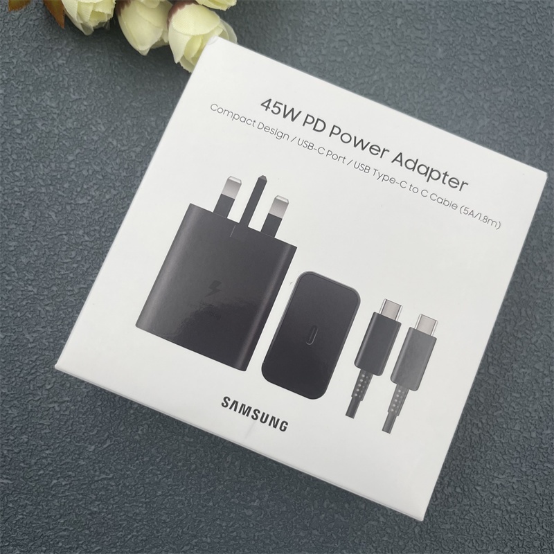 สําหรับ Samsung GaN 45W PD Super Fast Charger UK อะแดปเตอร์ 1.8M 5A USB Type C Fast สายชาร์จสําหรับ 