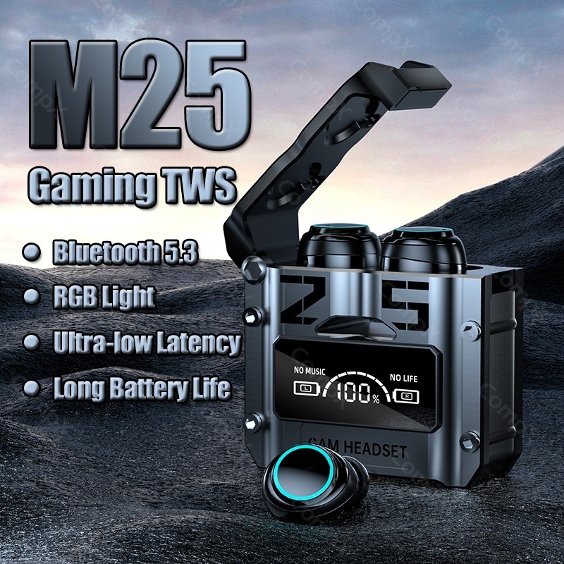 TWS M25 Mech สไตล์หูฟังบลูทูธไร้สายกันน้ําหูฟังบลูทูธชุดหูฟังพร้อมไมโครโฟน