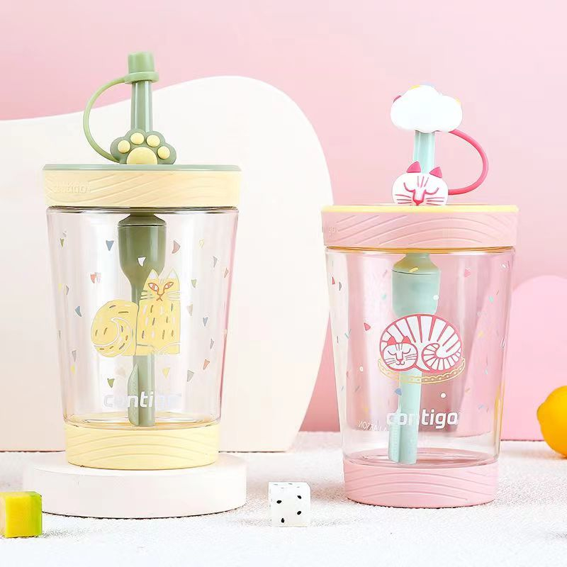 Contigo แก้วน้ําพลาสติก ปลอด BPA ขนาด 14 ออนซ์ กันหก พร้อมหลอดดูด และที่วางแก้ว ปลอดภัยกับเครื่องล้างจาน สมิธ ฮีโร่ สําหรับเด็ก