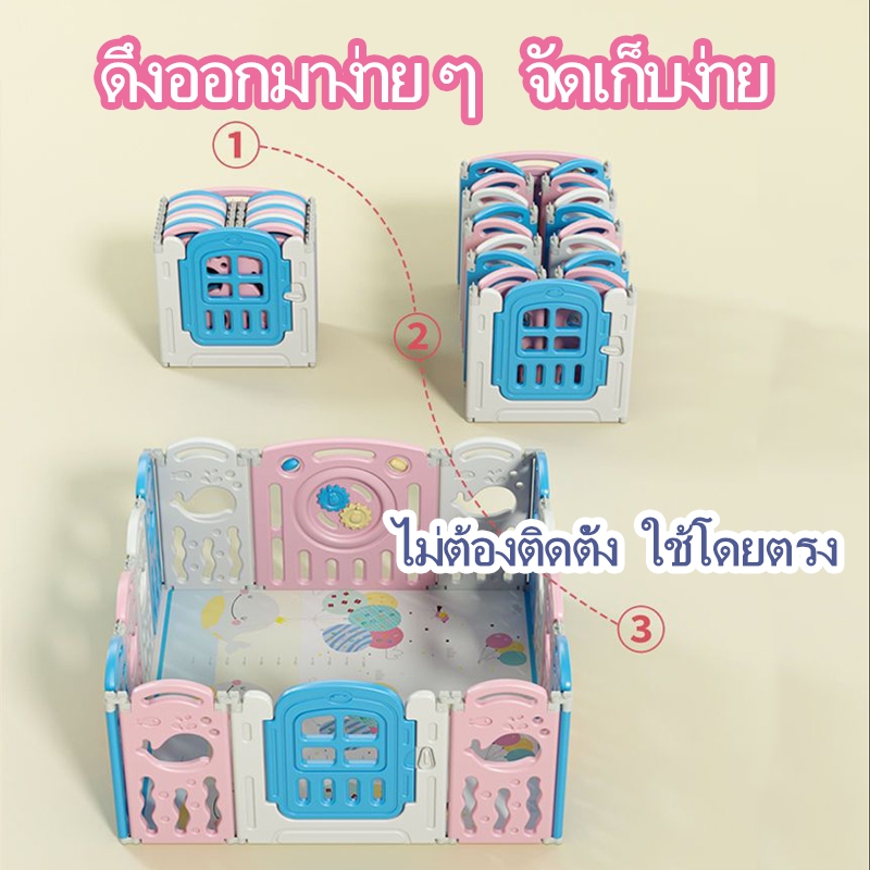 Hot Sales คอกกั้นเด็กประกอบแล้วพร้อมใช้ พับเก็บได้ ปรับรูปทรงได้ สินค้าพร้อมส่งทันที ปรับแต่งรูปทรงคอกได้ ให้เด็กปลอดภัย
