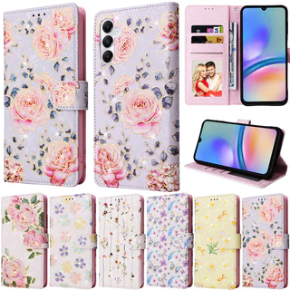 SAMSUNG หรูหราสําหรับsamsung Galaxy A56 5G A26 A36 A16 A06 S25 Ultra A55 A35 A15 A25 5G S24 Ultra A04s S24 Plus M13 5G S24 FE M13 4Gหนังดอกไม้กระเป๋าสตางค์