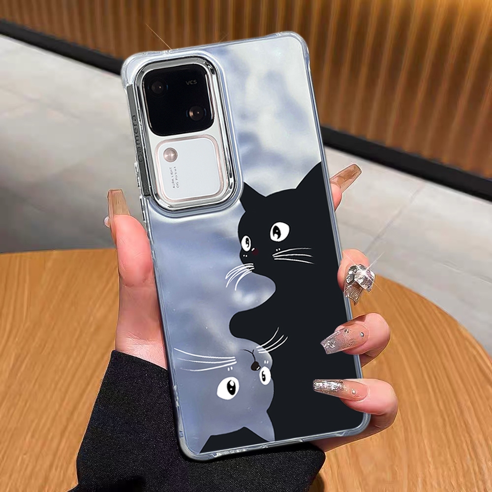 เคส Vivo V40 V30 V29 5G เคส Vivo V40 V30 Pro เคสโทรศัพท์มือถือแบบแข็ง ผิวด้าน กันกระแทก ลายแมวน่ารัก สีดํา สําหรับ