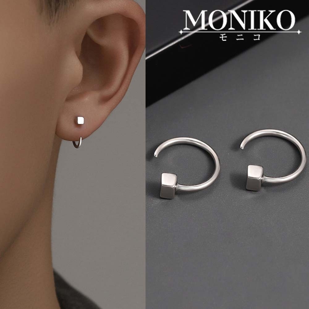 MONIKO ต่างหูสี่เหลี่ยม เหมาะสำหรับทั้งชายและหญิง ดีไซน์อินเทรนด์ ต่างหูเงิน 925 สตั๊ด