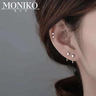 MONIKO ต่างหูสี่เหลี่ยม เหมาะสำหรับทั้งชายและหญิง ดีไซน์อินเทรนด์ ต่างหูเงิน 925 สตั๊ด