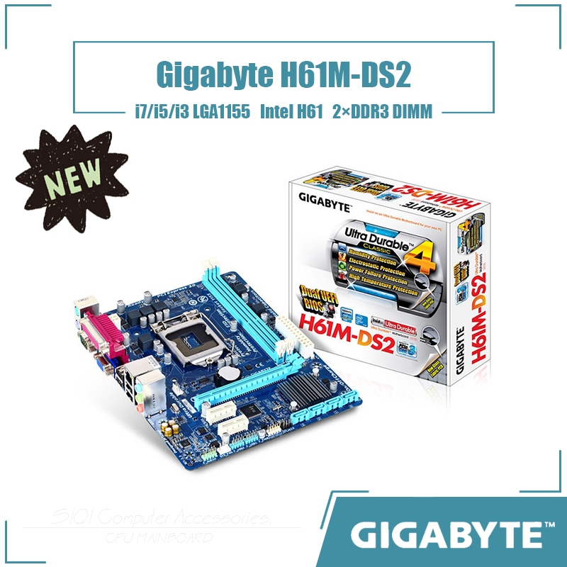 [ใหม่] เมนบอร์ด Gigabyte H61M-DS2 LGA 1155 DDR3 16GB สําหรับระบบ Intel H61 H61M-DS2 SATA II Micro ATX