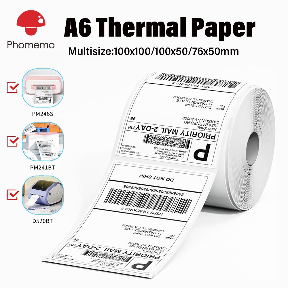 Phomemo 100x150mm สติกเกอร์ฉลากความร้อน A6 สติกเกอร์  สำหรับเครื่องพิมพ์ 241BT D520BT 344WF D450BT D550 A646 PM64D 246S