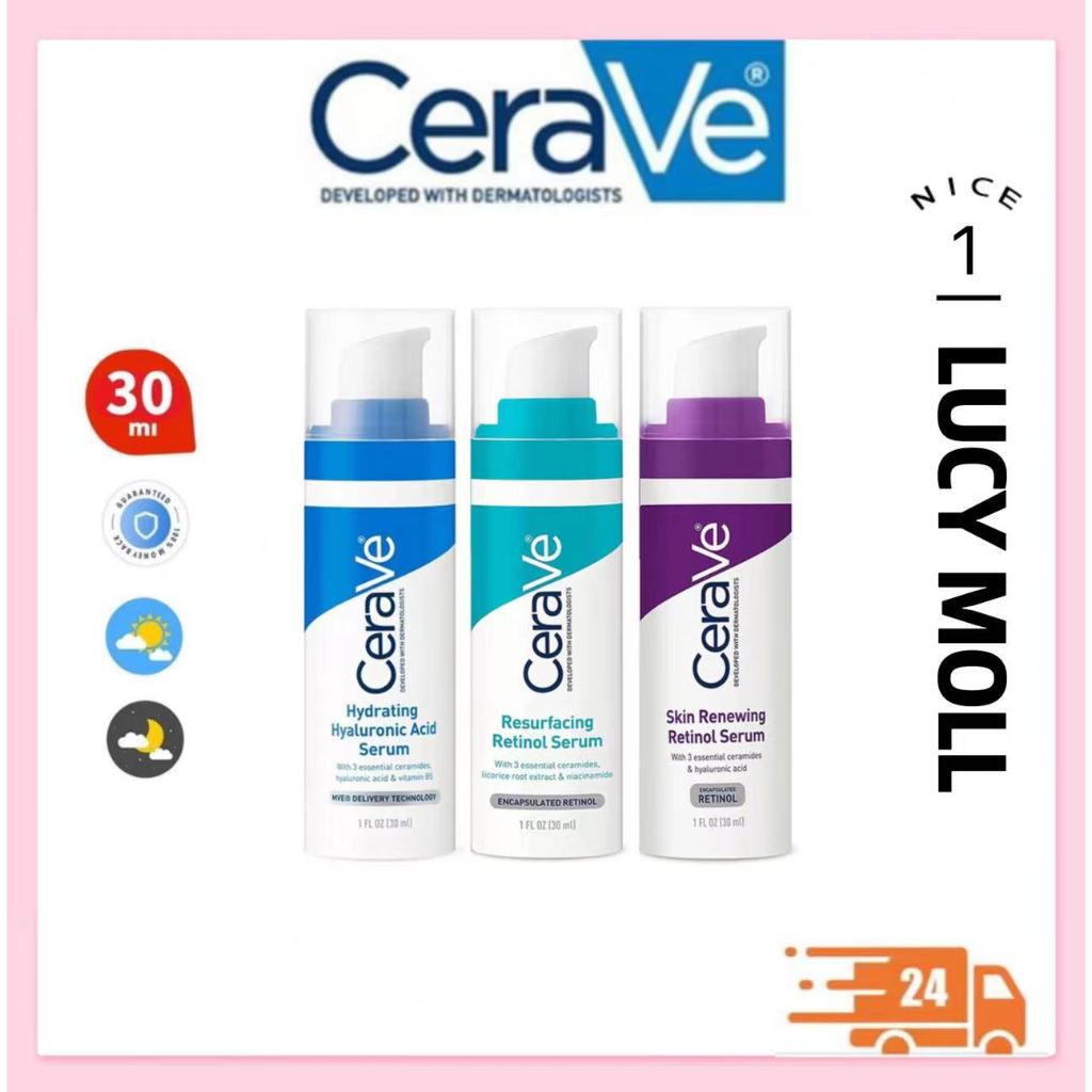 【แท้100%】Cerave Skin Renewing Retinol Serum &amp; Resurfacing Serum &amp; Hydrating Hyaluronic Acid Serum 30ml เรตินอล ครีมลดริ้วรอย