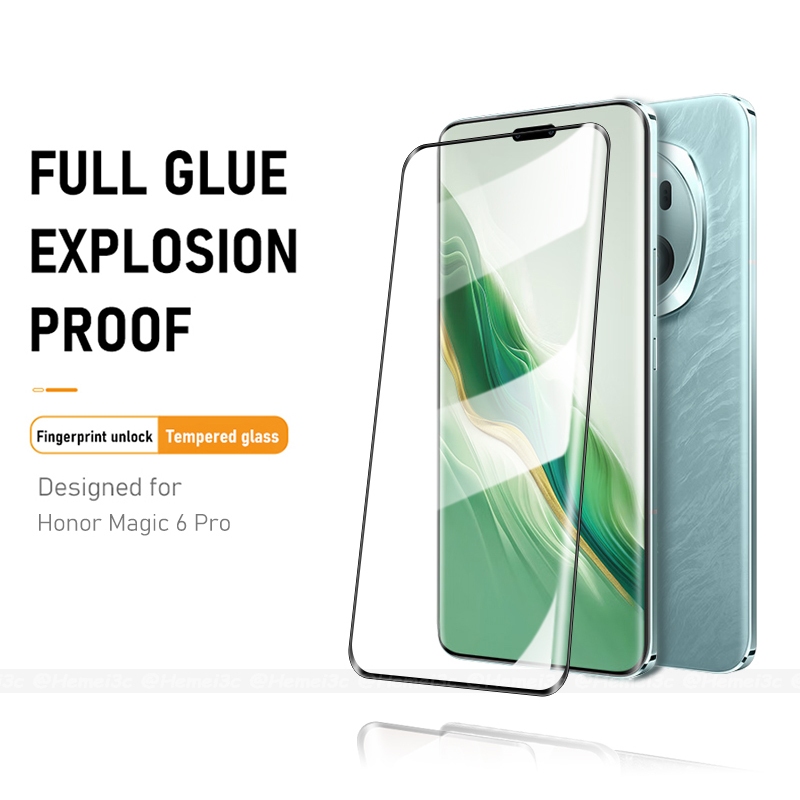 ปลดล็อกลายนิ้วมือ สําหรับ Honor Magic 6 Pro กาวเต็ม ครอบคลุม โค้ง กระจกนิรภัย ป้องกันหน้าจอ