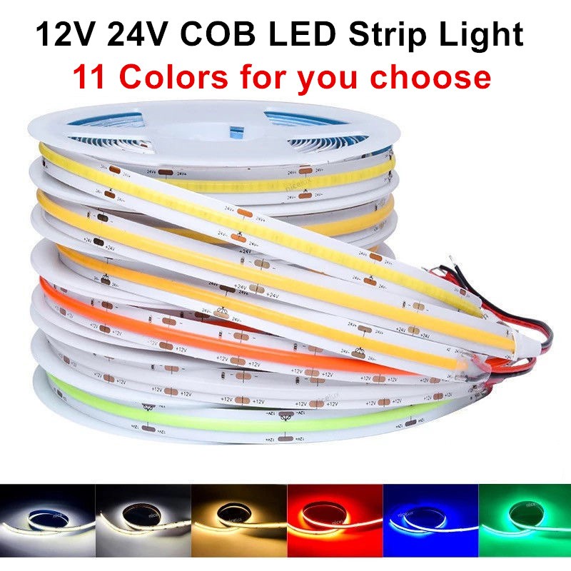 แถบไฟ LED DC 12V 24V COB สีขาว สีชมพู สีเหลือง สีแดง สีเขียว สีฟ้า สีม่วง สําหรับตกแต่งเพดาน ห้องนอน DIY
