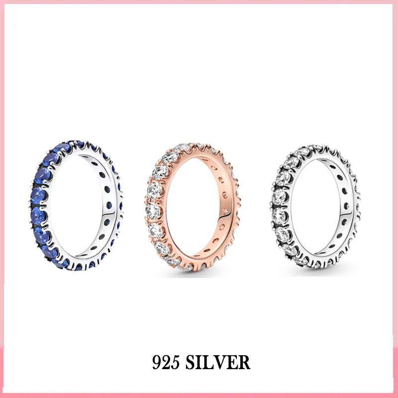 Pan แหวน เงิน925 แหวนเพชร แหวนแฟชั่น Sparkling Gem Eternity Ringเครื่องประดับแฟชั่น 100%