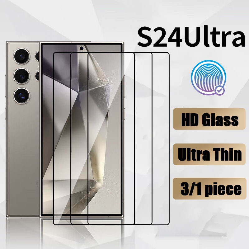 3 ชิ้นฟิล์มกระจกนิรภัยสําหรับ Samsung Galaxy S25ultra/S24ultra/S24/S24plus/S23/S22 Ultra Thin Glass Screen Film ปลดล็อคลายนิ้วมือป้องกันฟิล์ม
