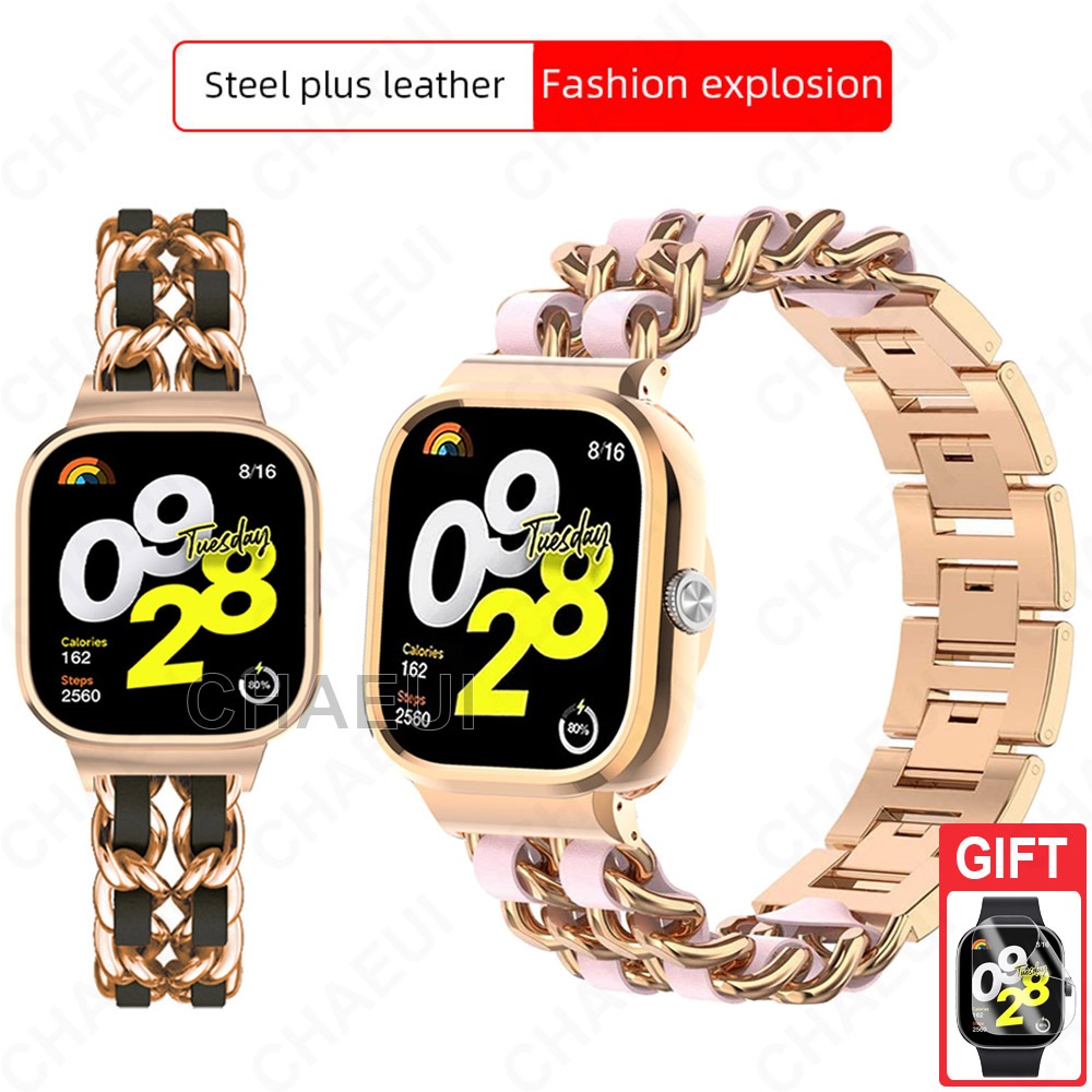สายสแตนเลสสายหนังหรูหราพร้อมเปลี่ยนเคสสําหรับ Redmi Watch 4 3 Active 2 Lite / Mi Watch Lite