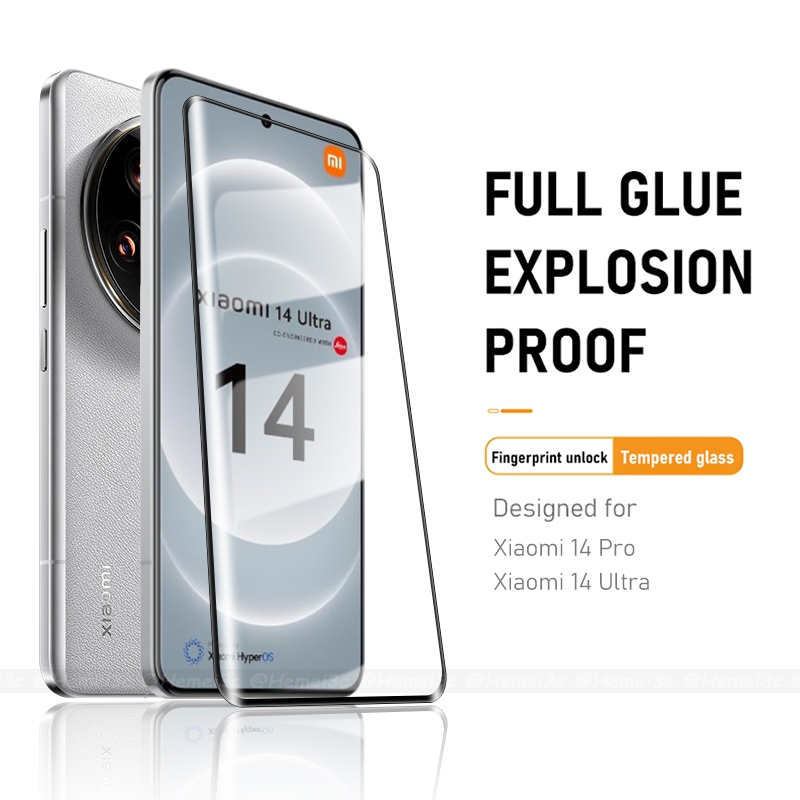 ปลดล็อกลายนิ้วมือ สําหรับ Xiaomi Mi 14 Pro Ultra กาวเต็ม ครอบคลุม โค้ง กระจกนิรภัย ป้องกันหน้าจอ