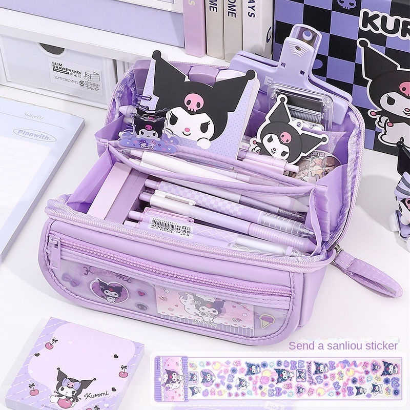 การ์ตูนน่ารัก 9 ชั้นความจุสูงกล่องดินสอกล่องเครื่องเขียน Hello Kitty Kuromi ความจุขนาดใหญ่กล่องดินสอเครื่องเขียน