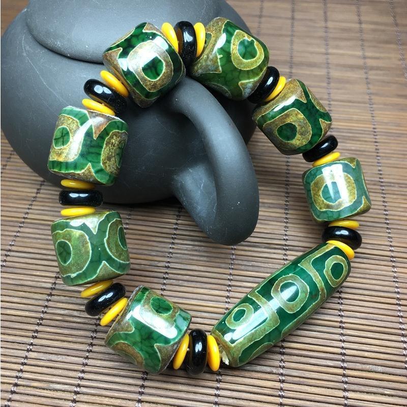 Tibet สร้อยข้อมือ ประดับไข่มุก สีเขียวเต่า สไตล์ทิเบต 369