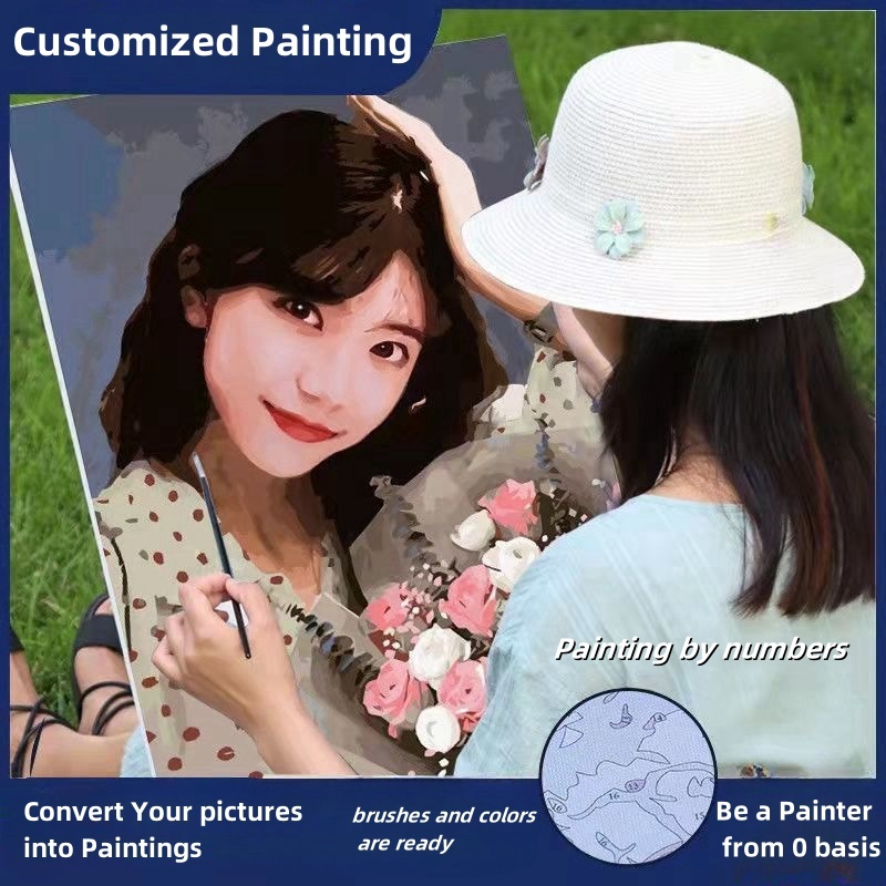 ภาพวาด ระบายสีตามตัวเลข กําหนดเอง ด้วยภาพ / ภาพวาดสีน้ำมันที่กำหนดเอง/ติดตั้งกรอบด้านใน