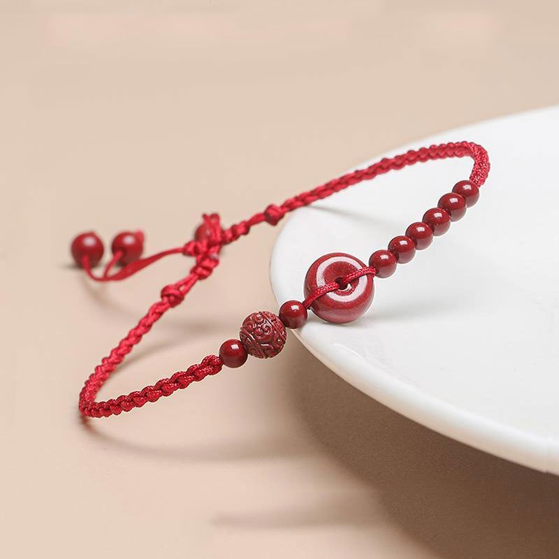 สร้อยข้อเท้านําโชค เชือกสีแดง พร้อมเครื่องรางสันติภาพ Cinnabar เพื่อโชคลาภและการป้องกันที่ดี