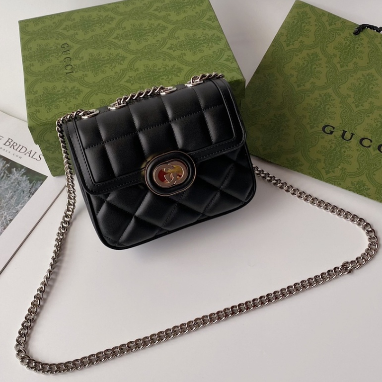 Gucci ของแท้ ใหม่ กระเป๋าสะพายข้าง หนัง GG Deco series สายโซ่ ขนาดเล็ก สําหรับผู้หญิง