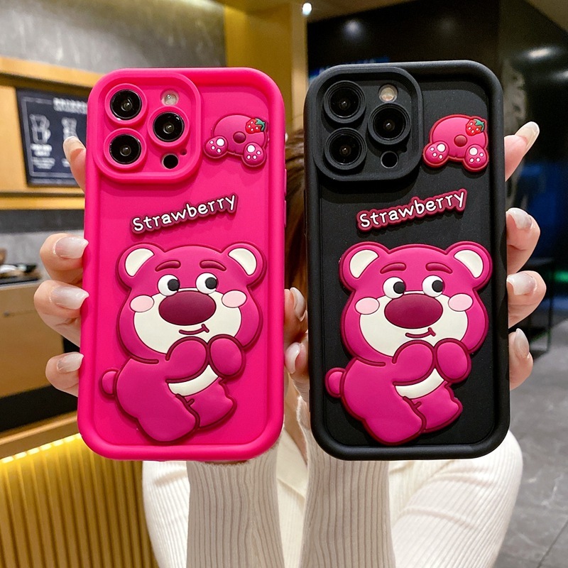 เคสโทรศัพท์มือถือ ลายการ์ตูนหมีสตรอเบอร์รี่น่ารัก สําหรับ OPPO A18 A38 A17 A17K A79 A78 Reno 11 8T 8Z 7Z 5 Pro A96 A76 A16 A95 A15 A15S A92 A12 A74 A53